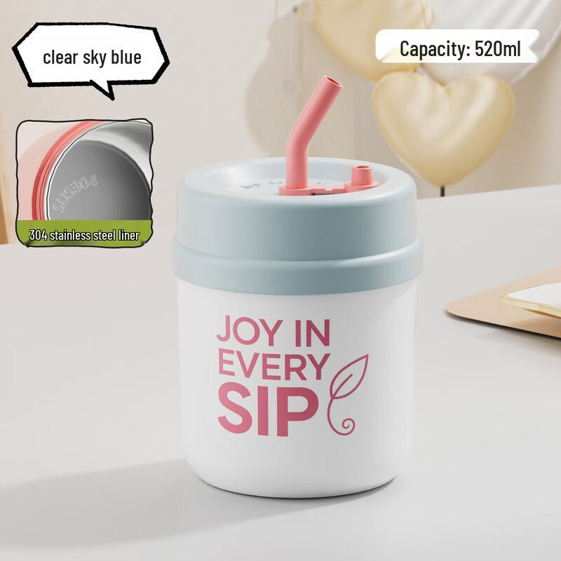 OLOEY Double-Layer Stainless Steel Insulated Mug with Straw