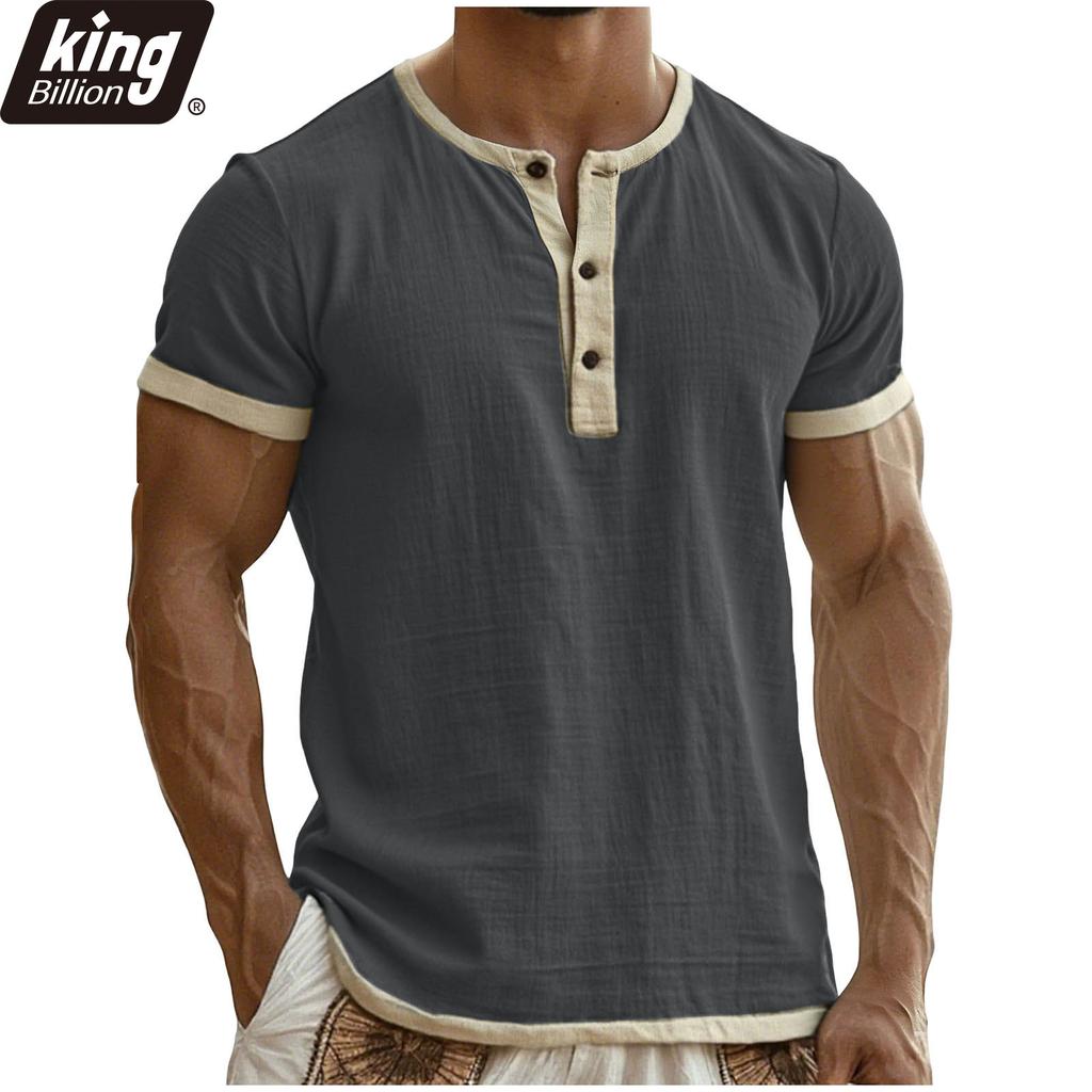 Herren Kontrastbesatz Henley T-Shirt - Kurzarm Knopfleiste mit Kerbe Schmal Geschnitten Vintage Lässig Sommer Tägliches Basic Tee