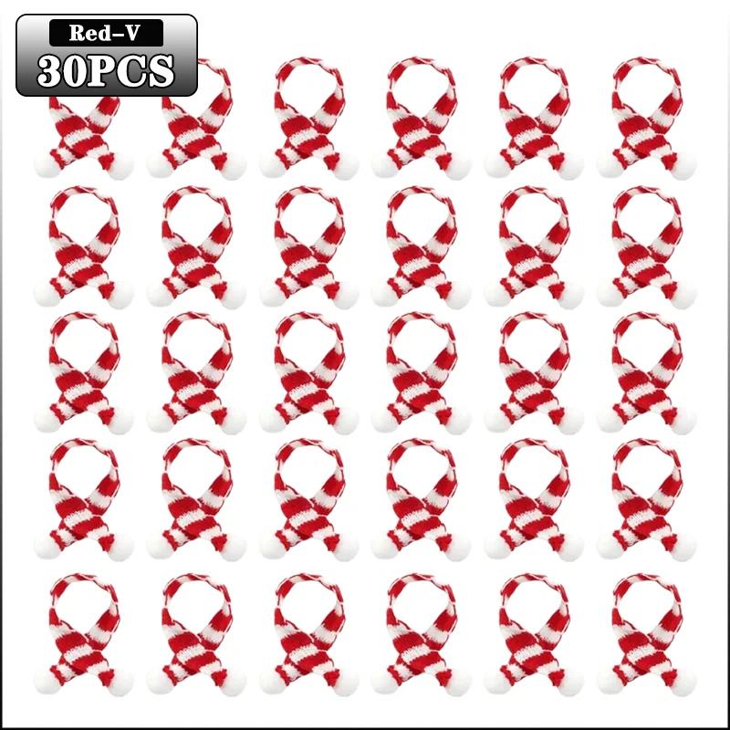 10-100PCS Mini Christmas Tree Ornaments Hats and Scarves Red Green Knit Yarn Pom Pom Holiday Hanging Decor Party Accessories