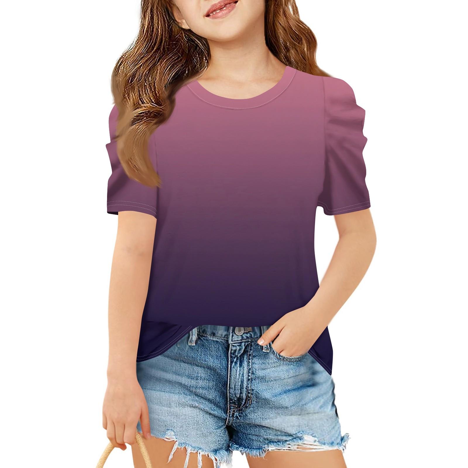 

Summer Girls Short-Sleeved Top, Children s Round-Neck Gradient Casual T-Shirt 130