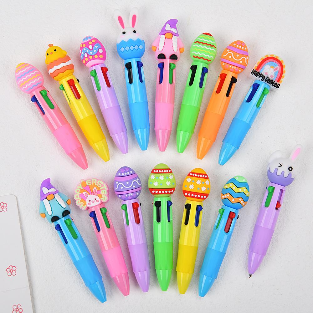 Mini Press Solid Color Four Color Pen Creative High Beauty Student Stationery Easter Cute Press Four Color Account Pen