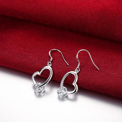 925 Sterling Silber Herz AAA Zirkon Anhänger Piercing Ohrringe Mode Hochzeitsschmuck