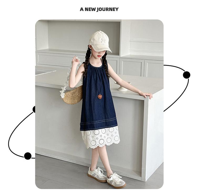 Girls' summer sleeveless denim dress 2026 new item girls' tank top dress children's vacation style princess dress
