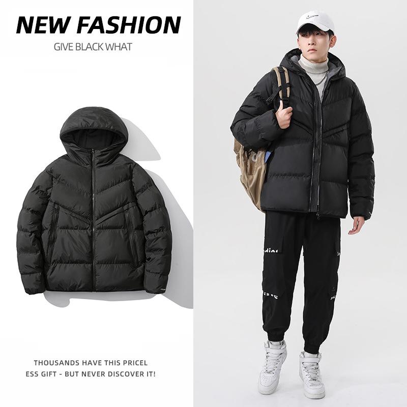 Unisex Hooded Color Block Winter Cotton Jacket, Thickened and Trendy Loose Fit.