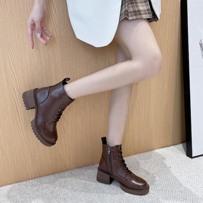 Martin boots women's 2025 lace-up autumn new single boots thin British style thick heel short boots thick-soled versatile thin boots