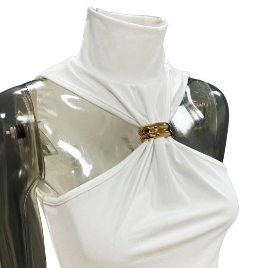 Women Tops Half High Collar Sleeveless Solid Color Stretchy Tops Slim Fit