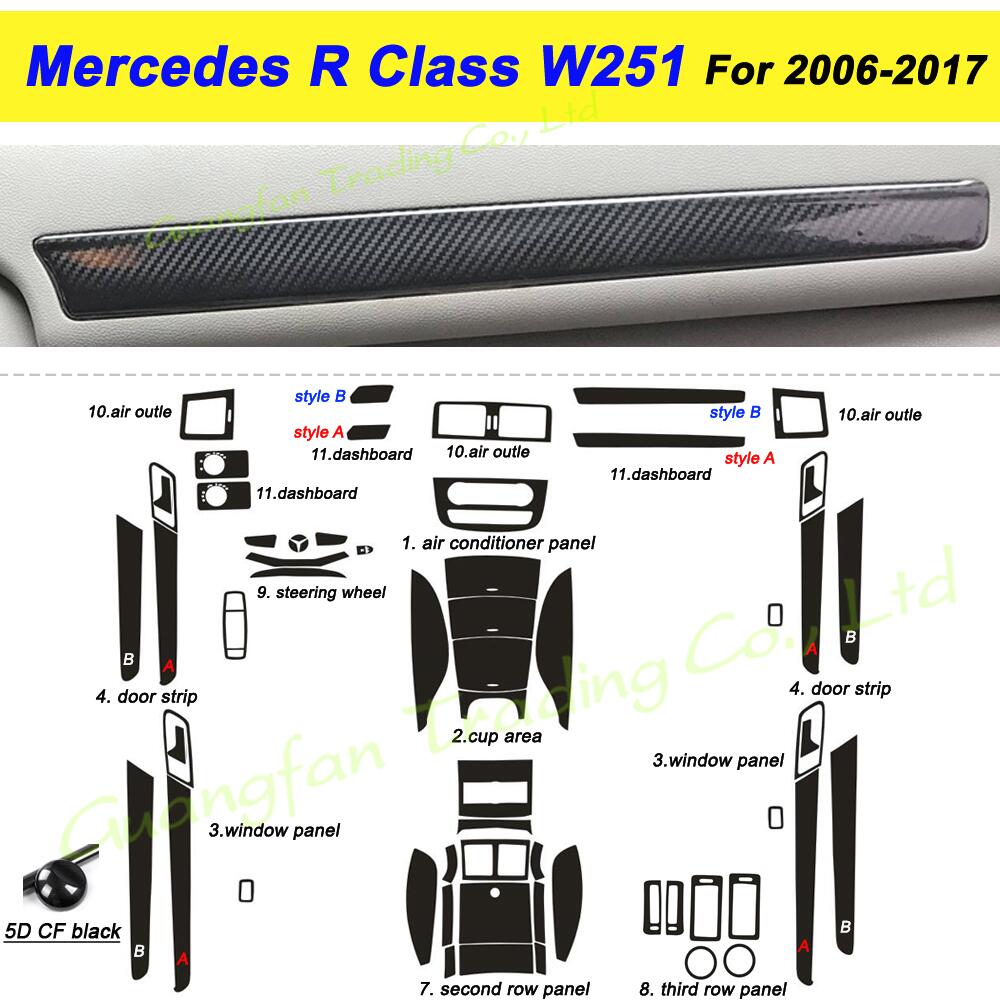 For Mercedes R Class W251 2006-2017 Car-Styling  Carbon Fiber Car Interior Center Console Color Change Molding Sticker Decals