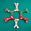 1pc Christmas Dog Squeaky Toys, Bone-Shaped Plush Pet Toys with Santa Snowman Prints, Festive Chew Toys for Small Medium Dogs