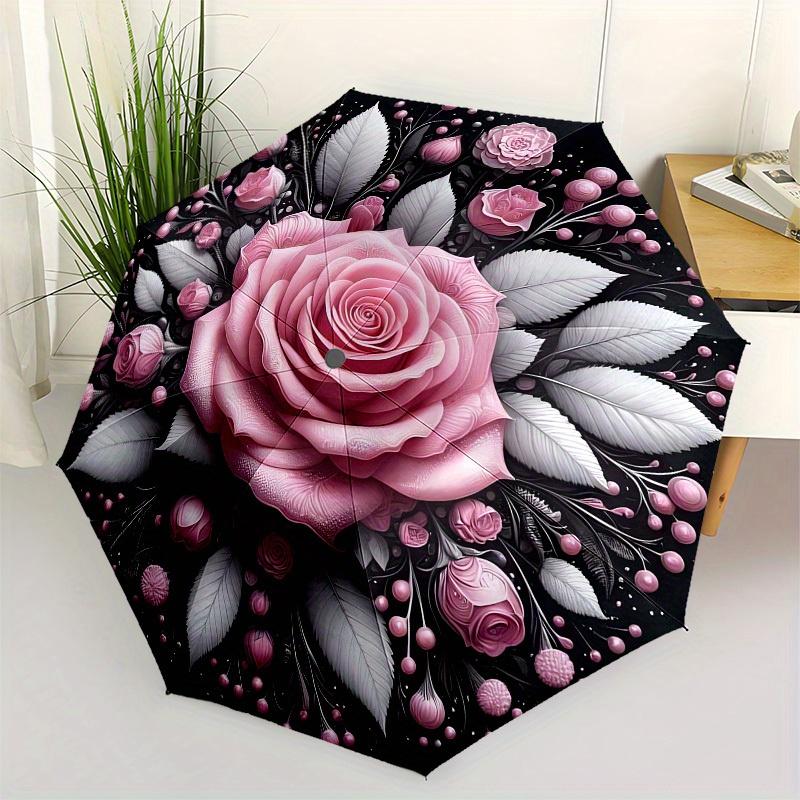 1pc Pink Rose Mandala Design Umbrella with Plastic Handle,Suitable for All Seasons Home Travel Outdoor UmbrellaB1594