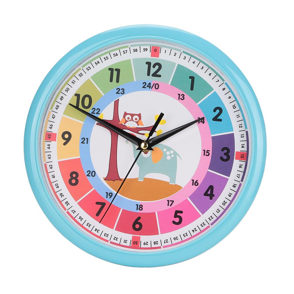 Wall Clock Plastic Cartoon Colorful Quartz Time Learning Hanging Clock for Kid"s Bedroom