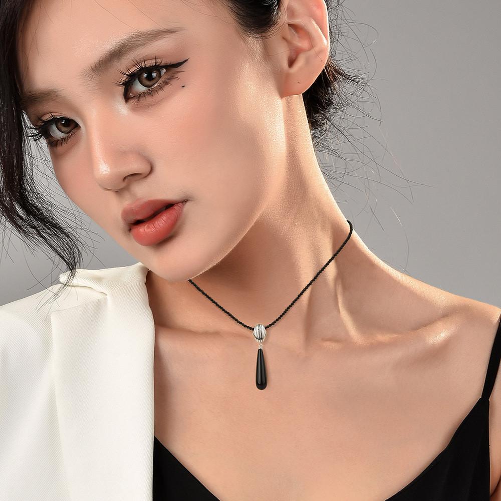 Contemporary Black Onyx Pearl Necklace With Exquisite Gemstone Inlays And Geometry