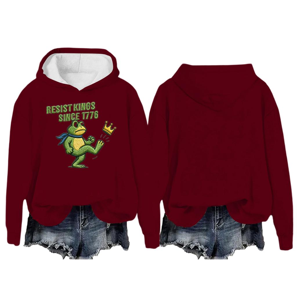 Women's Round Neck Long Sleeve Printed Pullover Hooded Sweatshirt