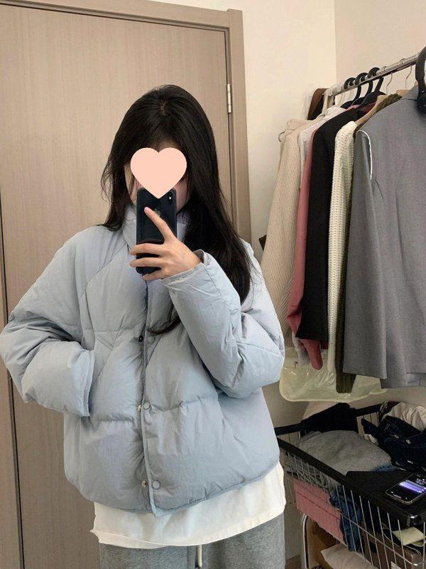 2024 Petite Korean Style Blue Women's Short Down Jacket - White Duck Down