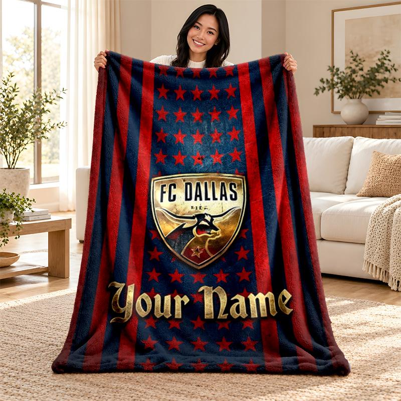 FC Dallas Custom Name Fleece Blanket Personalized Soft Cozy Throw Blanket Customized Gift for Birthday Christmas