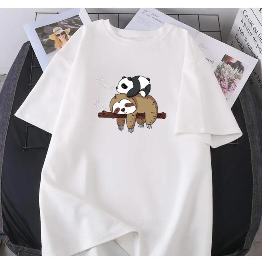 Short Sleeve ONeck FemaleMale New Tees Sleep Padan And Sloth Print Women Unisex TShirts Cotton Lady Clothing