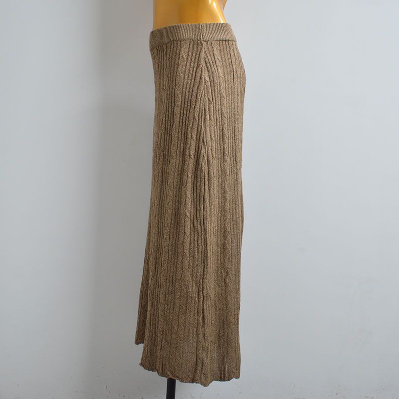 Spring/Summer New Arrival Pure Color Cable Stitch Elastic Stretch High Waist Knit Skirt Women's Clothing Silm Slim Looking Slit Midi Skirt