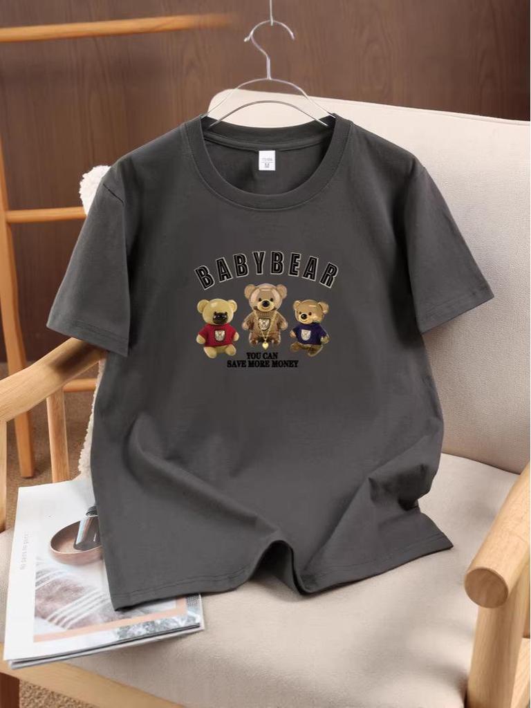 Unisex American Style Bear Print Cotton Casual T-shirt