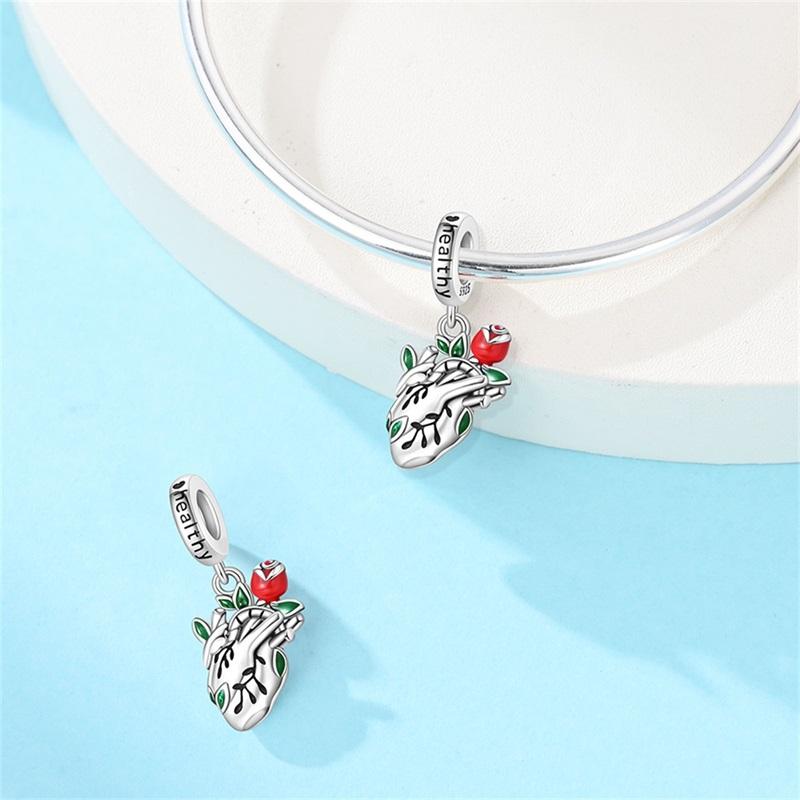 Copper Heart Lung Rose Pendant Charms Jewellery Fit Original Bracelet Necklace For Women Diy Gift