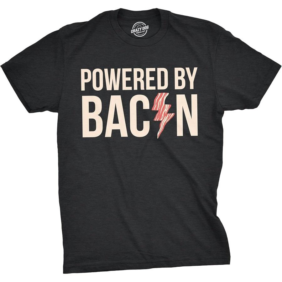 Mens Powered by Bacon T Shirt Funny Food Love Apparel Sarcastic Saying Gift S