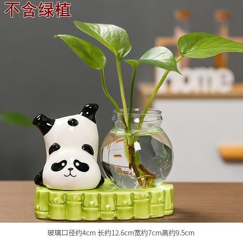Cute Rabbit Hydroponic Plant Vases Transparent Glass Vase Tabletop Decoration Aquatic Flower Bottle with Wooden Base