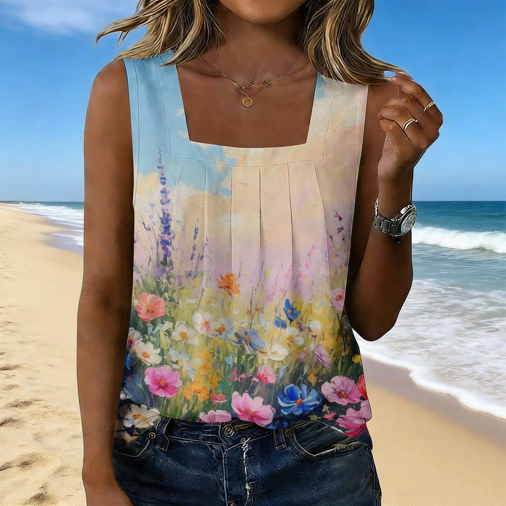 Women's Fashionable Casual Vintage Print Tank Top
