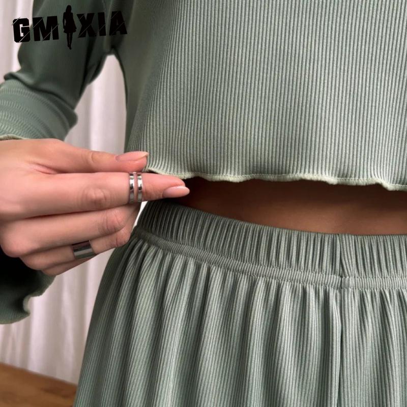 GMXIA Long Sleeve Shorts Autumn and Winter O-Neck Pajamas Two Piece Women's Home