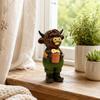 Cow Resin Figurine Holding Flower Pot with, Cute Animal Statue for Home Shelf Decor