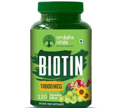 Vruksha Vitals Biotin 120 Tabletten - 10000 mcg pro Tablette - Biotin für Haarwachstum, Nägel und Haut