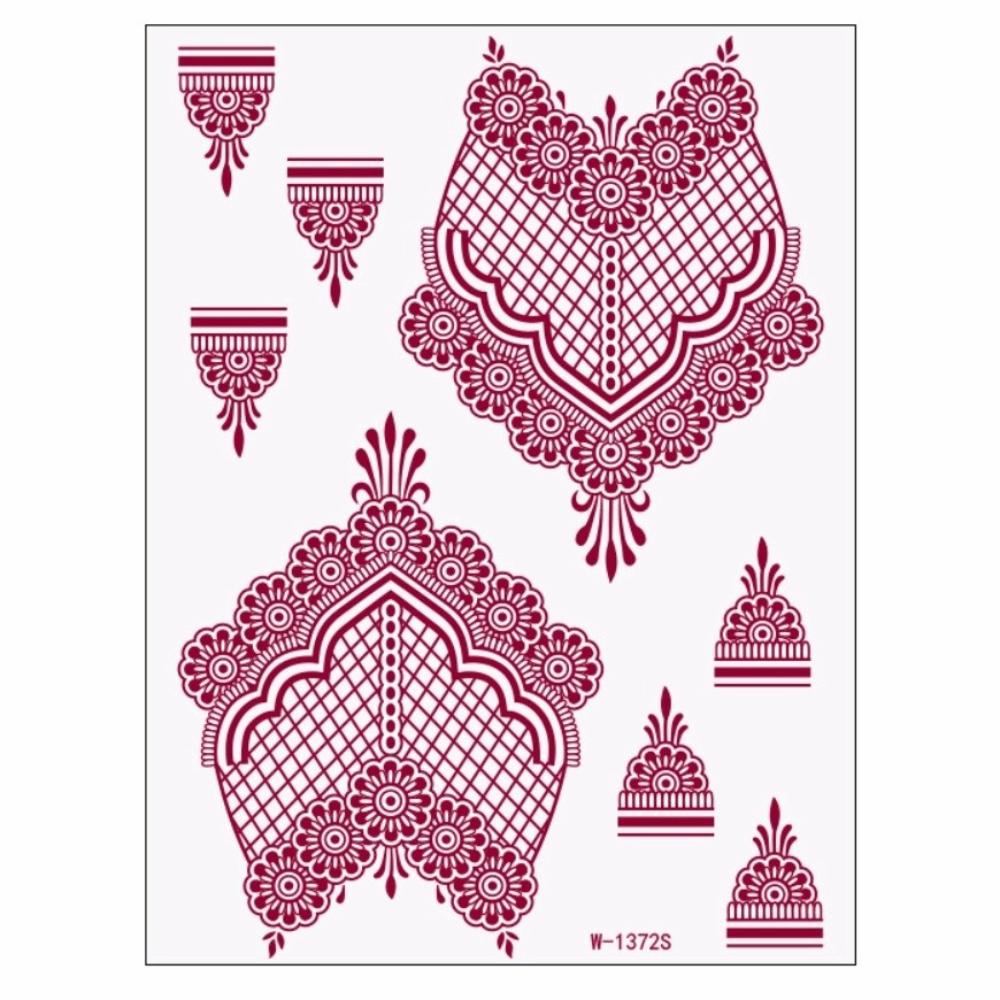 Lace Fake Tattoo Temporary Tattoo Red Mehndi Stickers Red Henna Tattoo Decals  Women/Lady