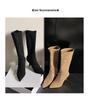 Song Xixi Apricot High Heel Slouch Cowboy Ankle Boots - Versatile Mid-Calf Stiletto for Women