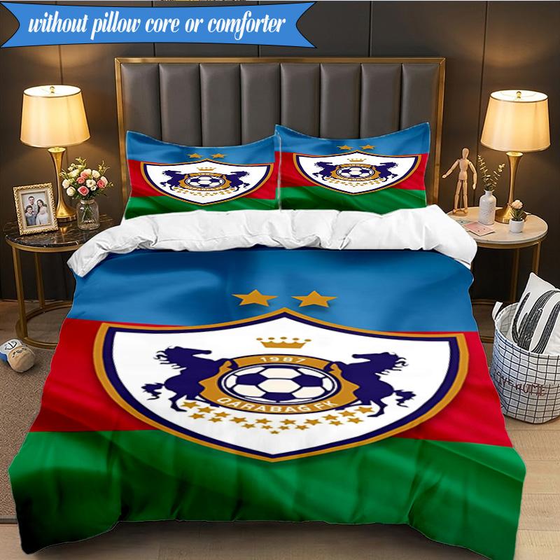 3PCS Qarabag Soccer Team Crest Design Bedding Set 2D Printing (Includes 1 Duvet Cover + 2 Pillowcases Coreless), Bedroom decor,Fan gift