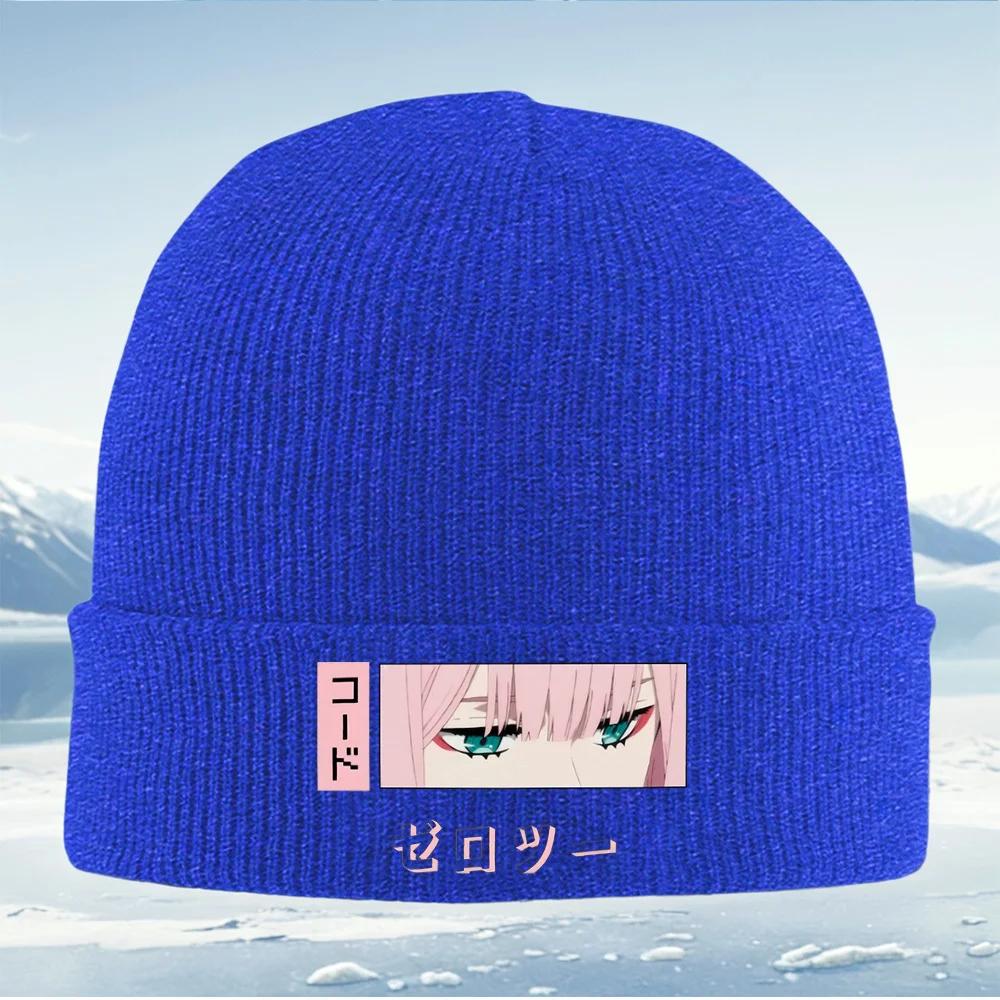 New Anime Eyespink hairJapanese Wordsblack Background Unisex Women Unisex Knitted Hat Beanie Pullover Cap Winter Thermal Warm Ch