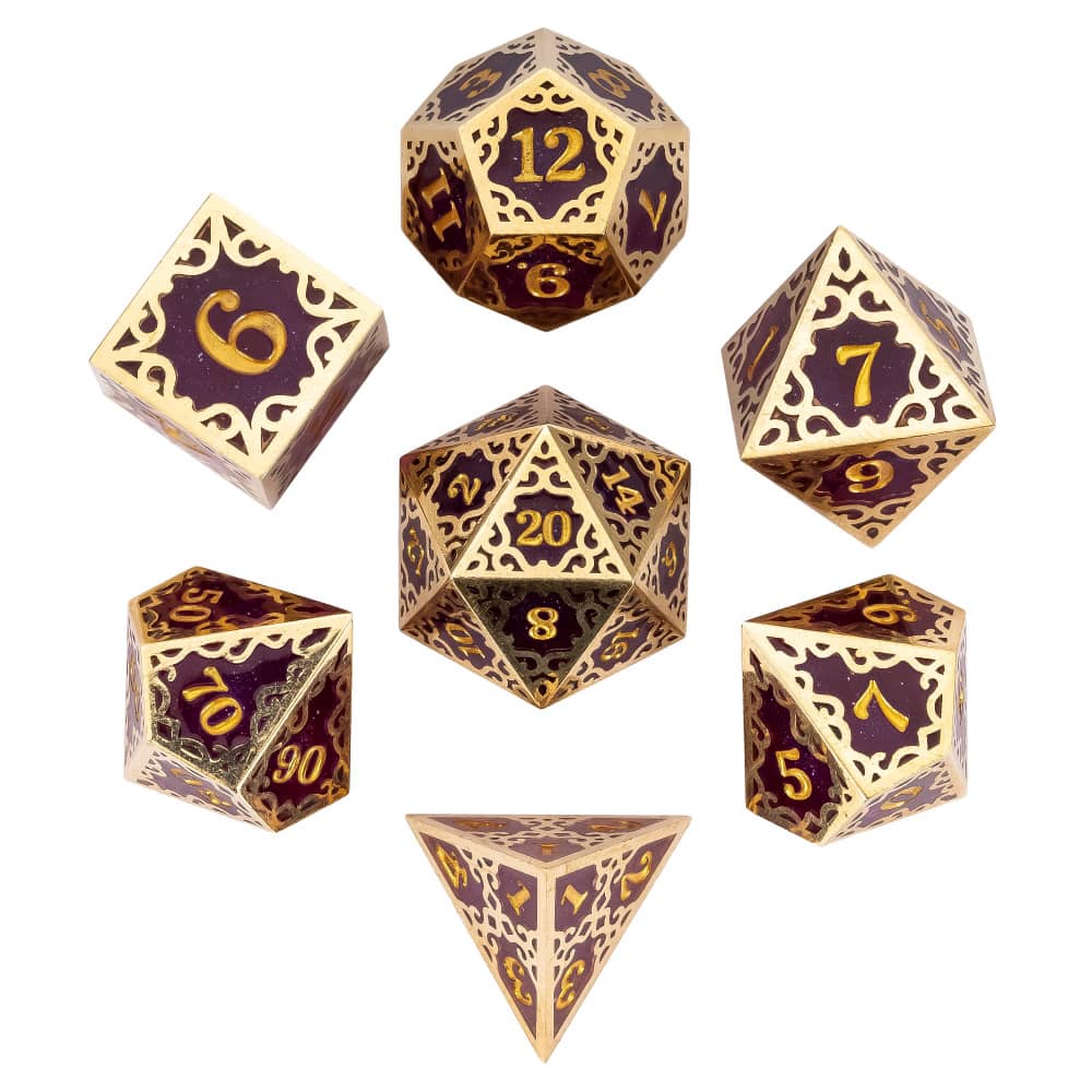 Cusdie Metal Frame+Glitter Candy Paper Dice Set Unique D4-D20 Polyhedral Dice for Pathfinder Tabletop Role Playing Board Games