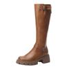 Knight boots women's new round head thick heel western boots tall boots retro thin medium tube stacking boots