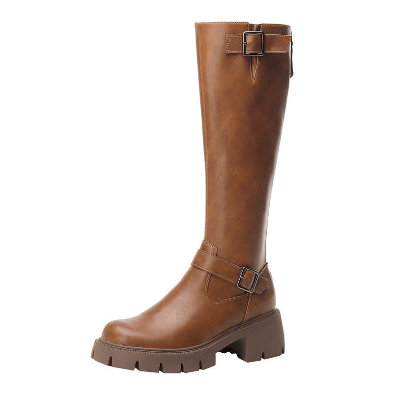 

Maillard~ 2025 autumn and winter new long boots for women, thick-soled heightening brown British knight boots, high boots for women 40