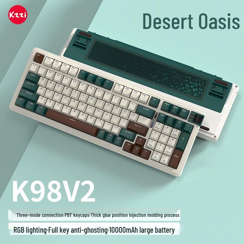 KZZI Kezhi K98 V2 Mechanical Keyboard: Three-Mode Bluetooth, 2.4G Wired, Gasket Mount, Custom Hot-Swappable.