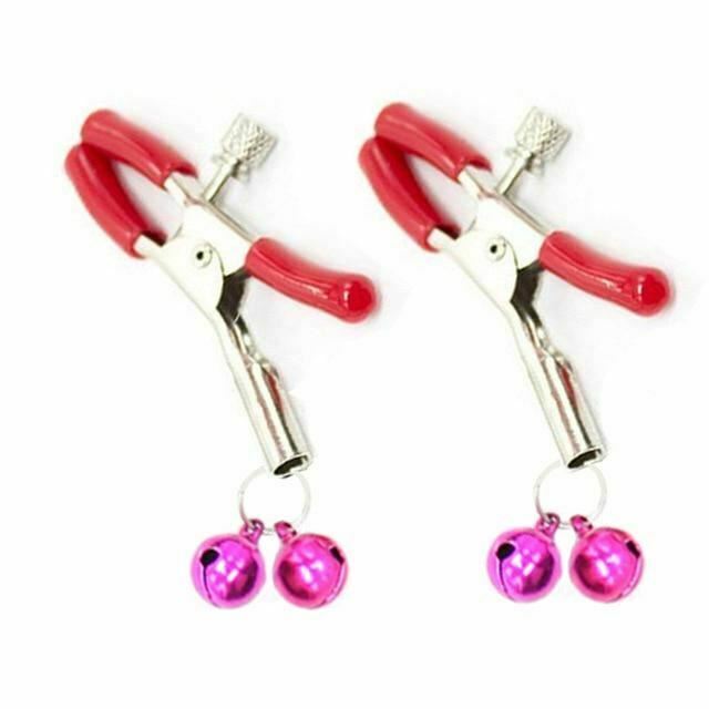 Pink Double Bells Nipple Clamps  Restraints  Kink Fetish Nipple & Clitoral Toys