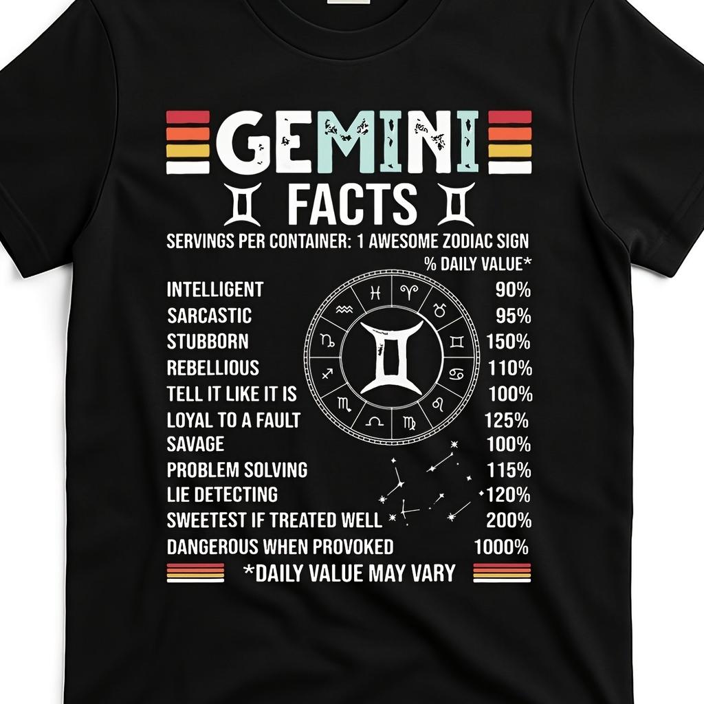 Gemini Fakten Grafik T-Shirt Herren Lässig Baumwolle T-Shirt Lustig Astrologie Sternzeichen Horoskop Kurzarm
