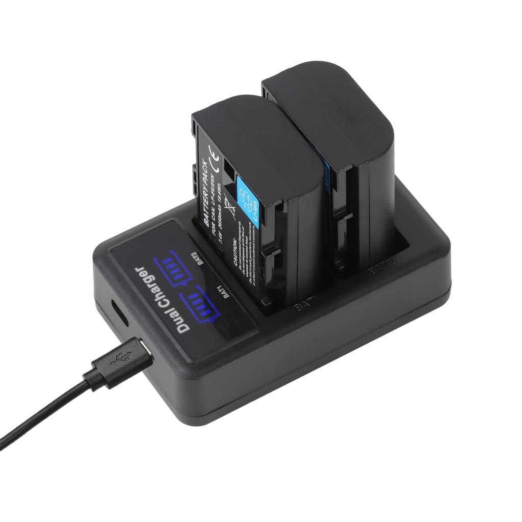 LP E6 E6N Battery and Charger Kit 2pcs 7.4V 2650mAh Battery with 1pc LED2 LPE6 Dual Channel Camera Battery Charger USB