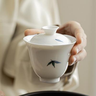 Green-Bamboo Hand-Painted Cup China Bamboo-Style Tea Bowl With Saucer For Household