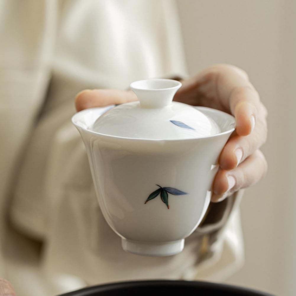 Green-Bamboo Hand-Painted Cup China Bamboo-Style Tea Bowl With Saucer For Household A