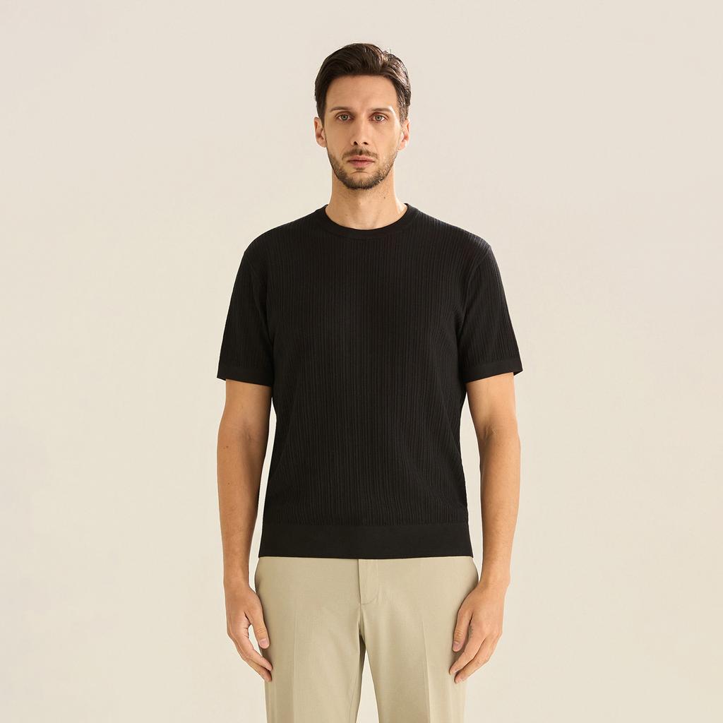 FERRAROMILANO Cotton Round Short Sleeve Knit Black (Am0Gtsr20139)