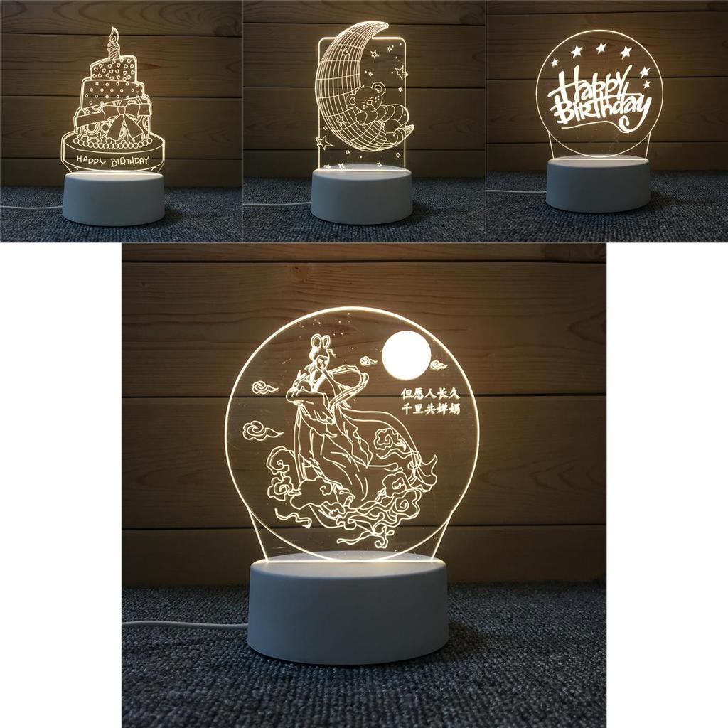 Cute Moon Bear Cake Acrylic Night Light Usb Power Birthday Gift