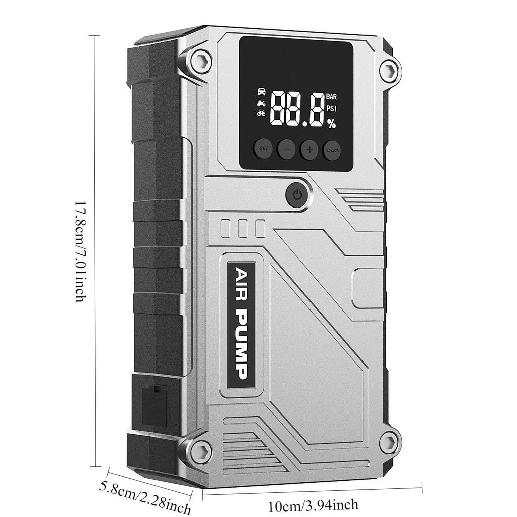 Jump Starter with Air Compressor, 3000A Portable Car Battery Booster (8.0 Gas/6.0L Diesel) , 12V Supersafe Lithium Jump Box Car Battery Jumper Starter