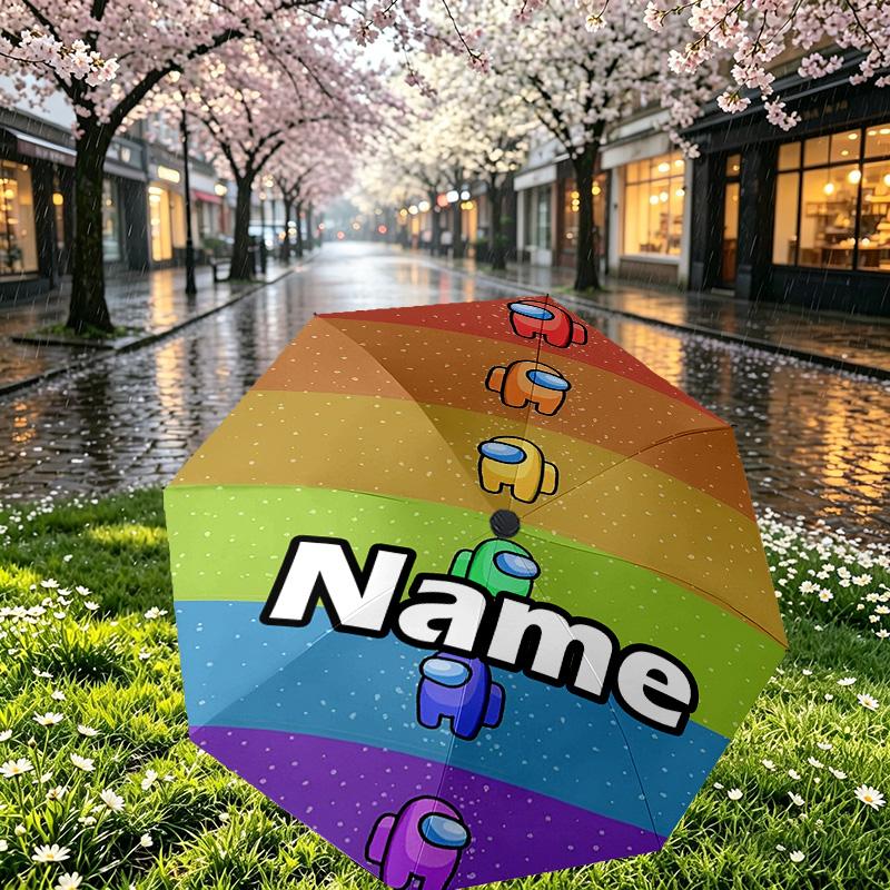 Custom Name Personalized Among Us Print Umbrella, Auto Open Close, 8‑Rib Sturdy Frame, Commute Camping Hiking Use, Birthday Gift