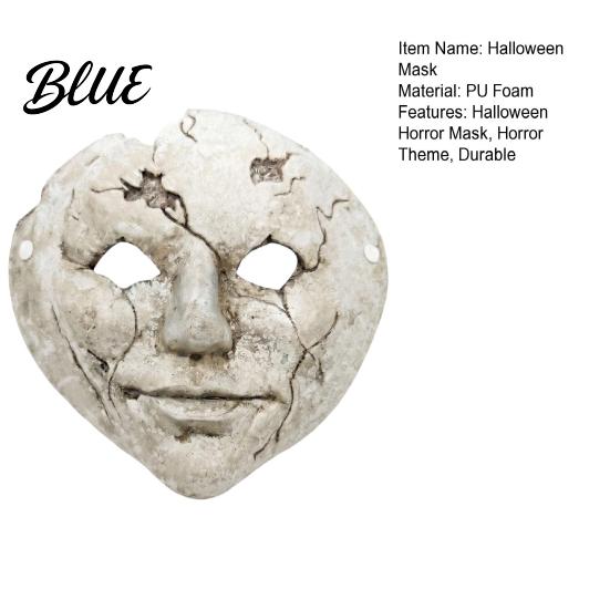 Masque de Fête d'Halloween Effrayant Masque Visage Fissuré Horreur Respirant Léger Mousse Trous pour les Yeux Style Vintage Effrayant avec Sangle Réglable Accessoires,