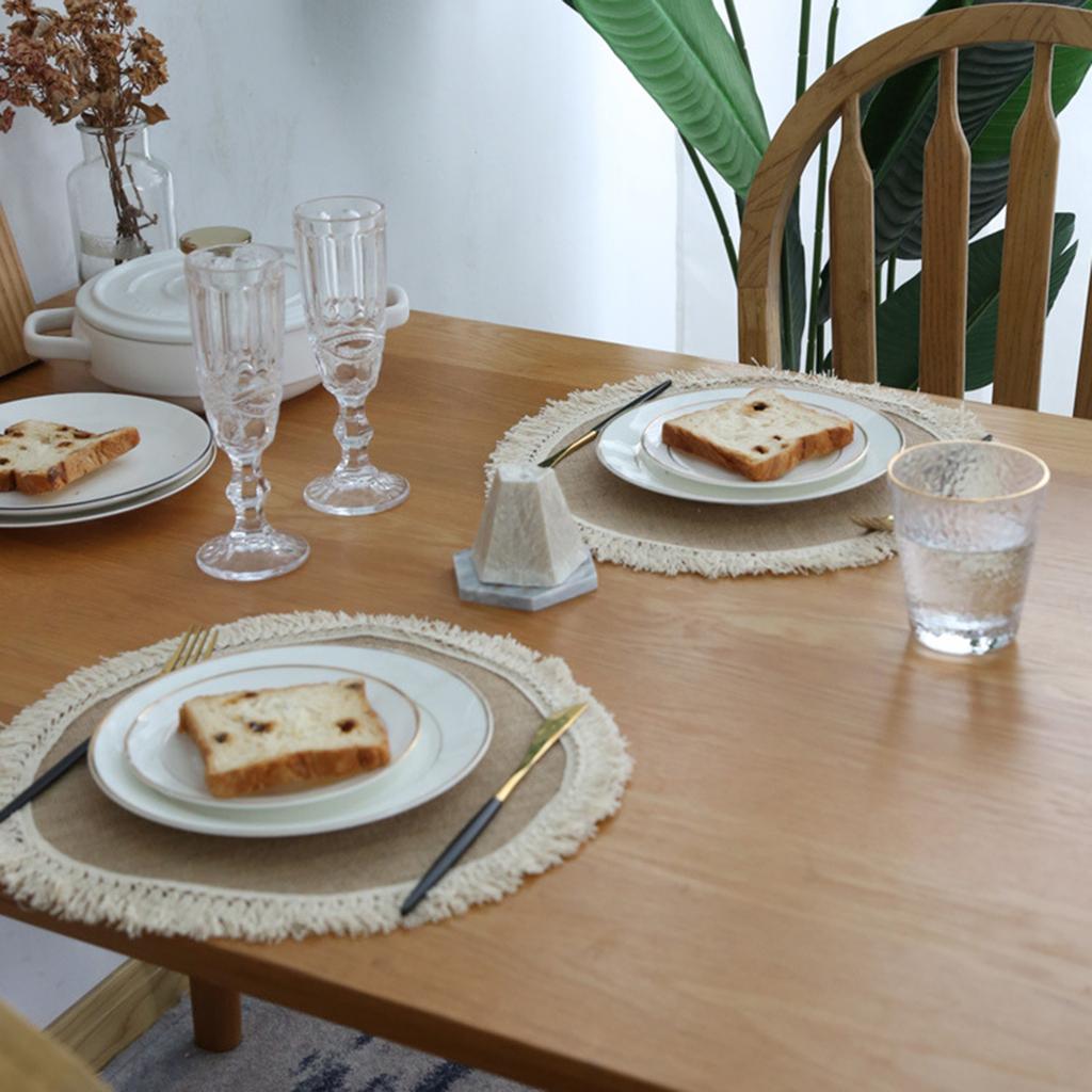 Round Placemats Linen Material Table Mat Drinking Coaster Heat Insulation Mat Round Table Mats for Kitchen Restaurant