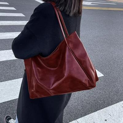Large Capacity Women Tote Bag Fashion Underarm Pouch Soft Pu Leather Shoulder Bag Retro Crossbody Bag Casual Portable BucketBags