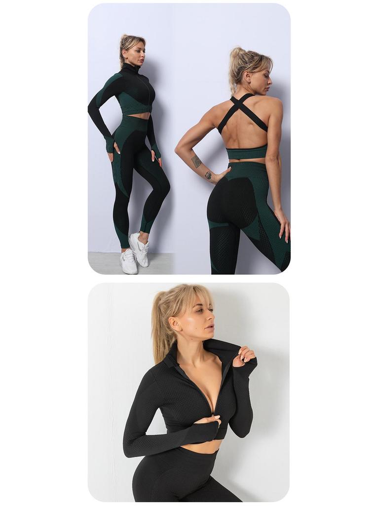 Seamless Yoga Set: Shockproof Sports Bra, Zipper Top, Quick-Dry High-Waist Hip-Lifting Pants