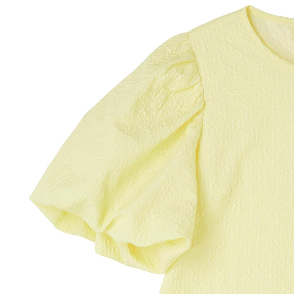 LAP Embossed Puff Sleeve Ribbon Tie Blouse Ar2Wb472